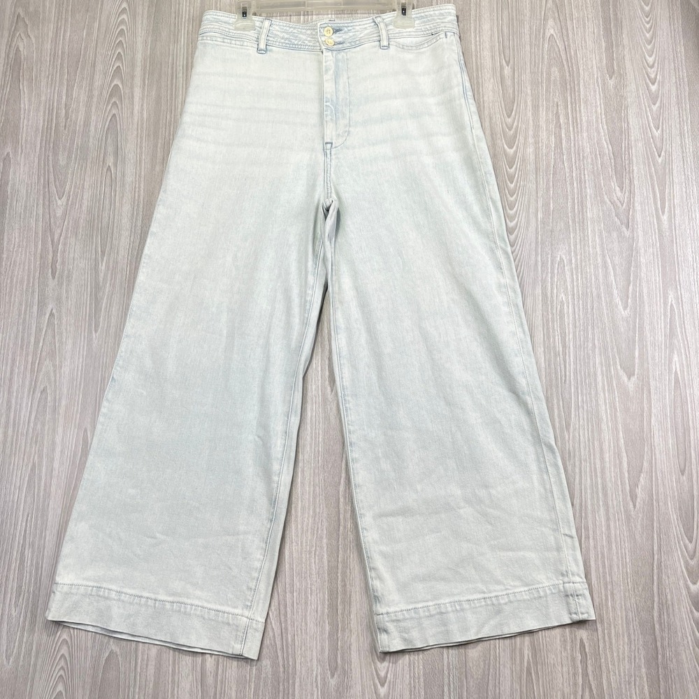 Faherty Womens Wide Leg Cropped Jeans Light Wash Denim Size 32 Light Blue